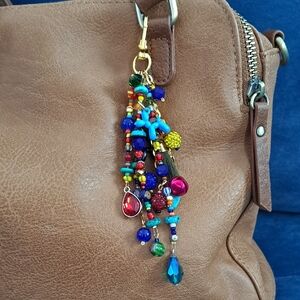 HANDMADE PURSE/BAG CHARM One of a Kind Beaded Charm in Rich Bright Colors, 6"
